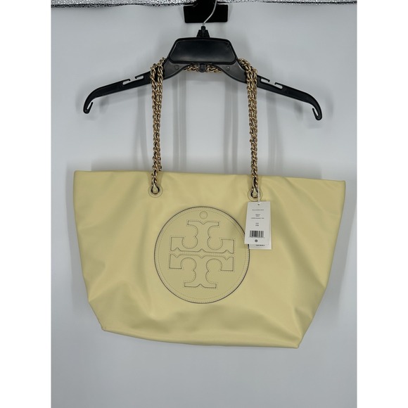 Tory Burch Handbags - Tory Burch Lemon Sugar Ella Chain Tote Nylon Magnetic Snap Closure‎ Yellow Bag